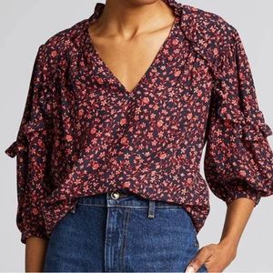 FRAME Floral Ruffle Blouse size XS NWOT